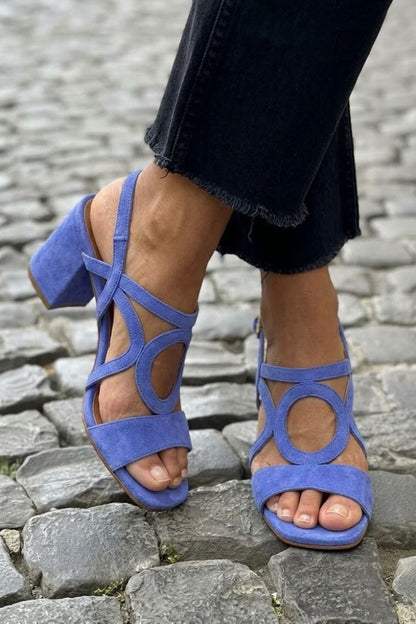 Sandali con tacco slingback cut-out Giallo a punta quadrata