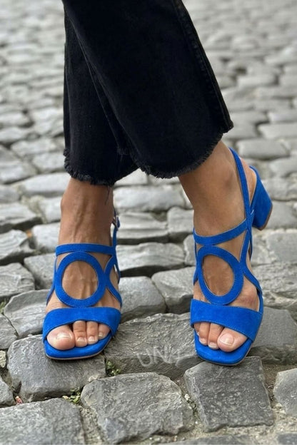 Sandali con tacco slingback cut-out Giallo a punta quadrata