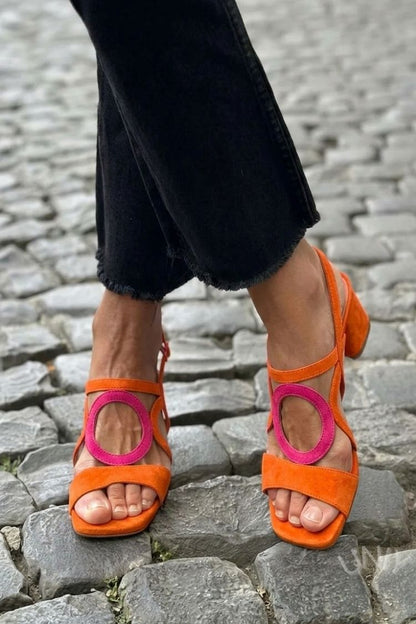 Sandali con tacco slingback cut-out Giallo a punta quadrata
