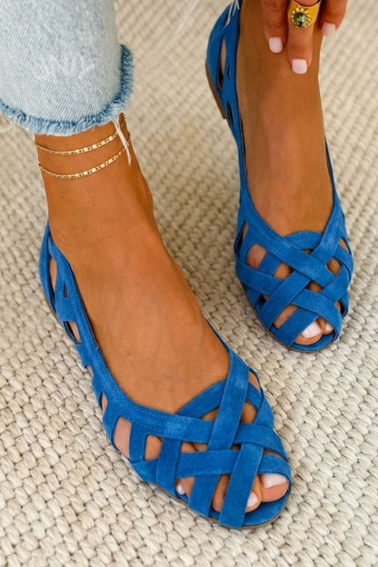Sandali peep toe intrecciati casual bassi con cinturini incrociati