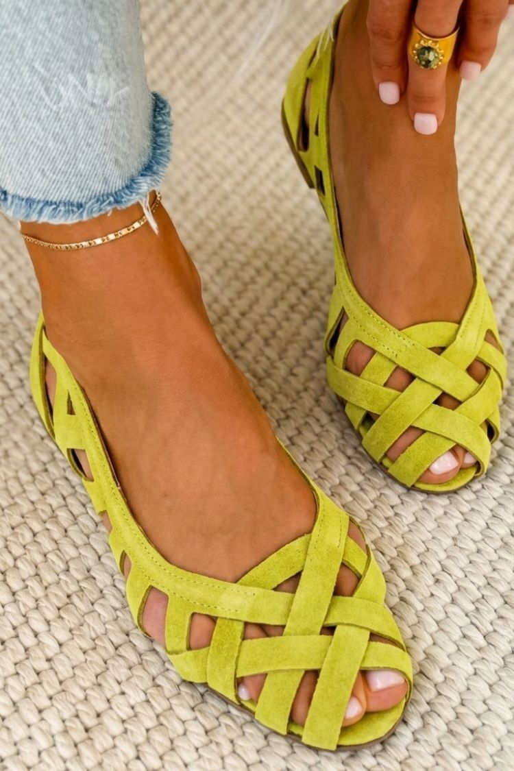 Sandali peep toe intrecciati casual bassi con cinturini incrociati