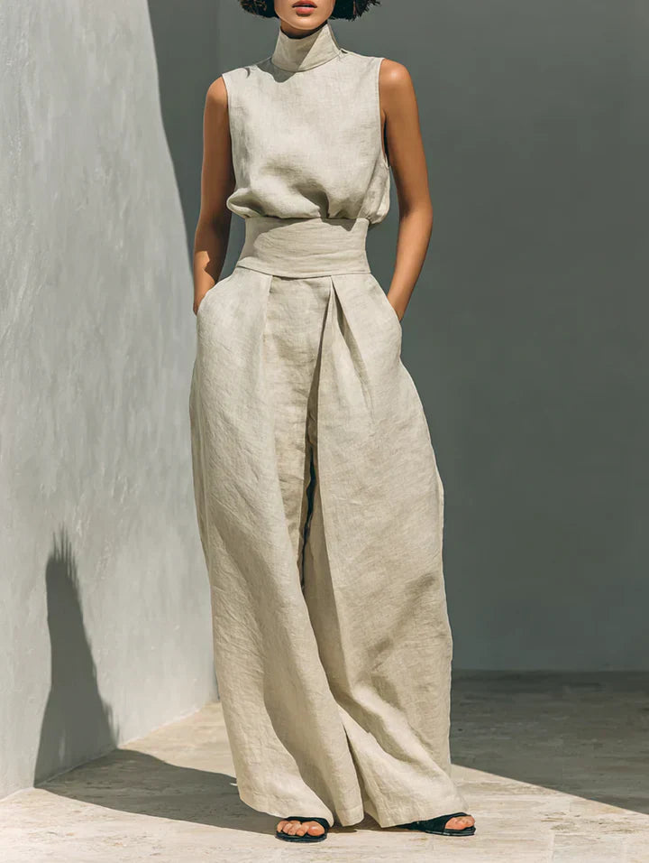 Flor | Completo Minimalista Canotta e Pantaloni Larghi in Cotone e Lino
