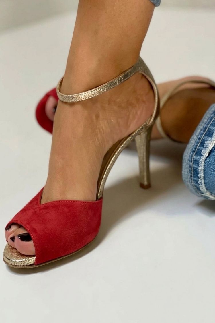 Tacchi a spillo peep toe glitter con cinturino alla caviglia e fibbia