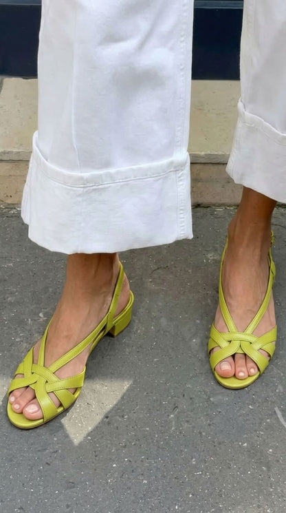 ELISA | Sandali con tacco basso in pelle con cinturini incrociati