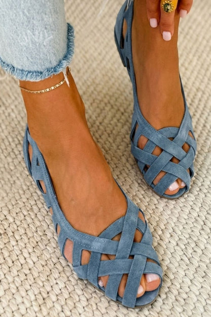 Sandali peep toe intrecciati casual bassi con cinturini incrociati