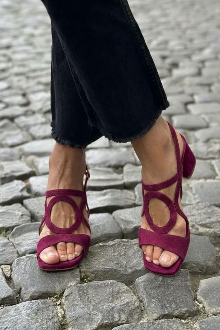 Sandali con tacco slingback cut-out Giallo a punta quadrata