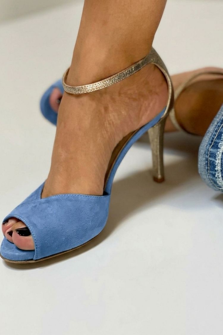 Tacchi a spillo peep toe glitter con cinturino alla caviglia e fibbia