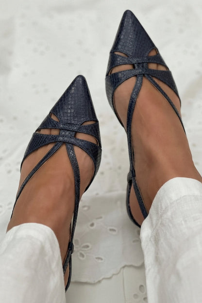 Tacchi kitten slingback eleganti Nero a punta con cinturini