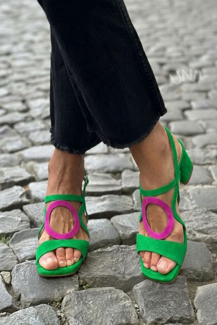 Sandali con tacco slingback cut-out Giallo a punta quadrata