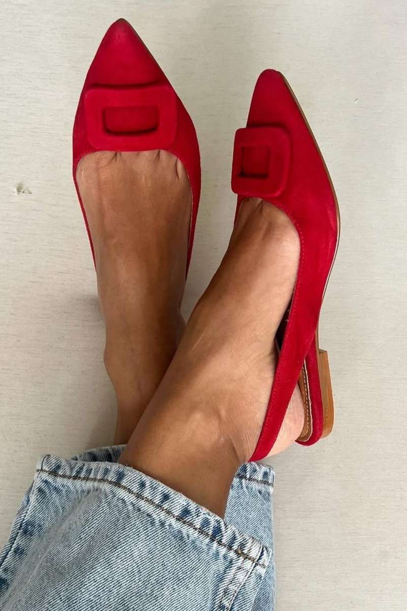 Ballerine décolleté rosse in camoscio