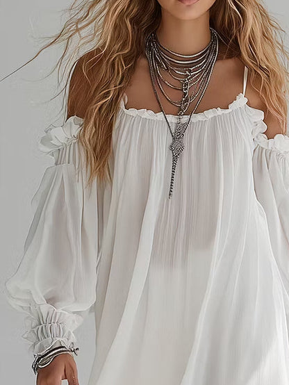 Mélusine | Mini Abito Fluido Stile Boho a Spalle Scoperte
