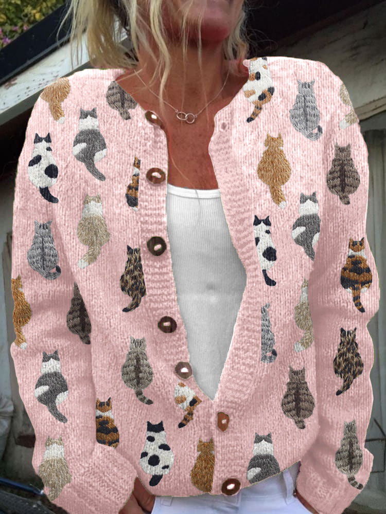 Filomena | Cardigan Comodo con Stampa di Gatti