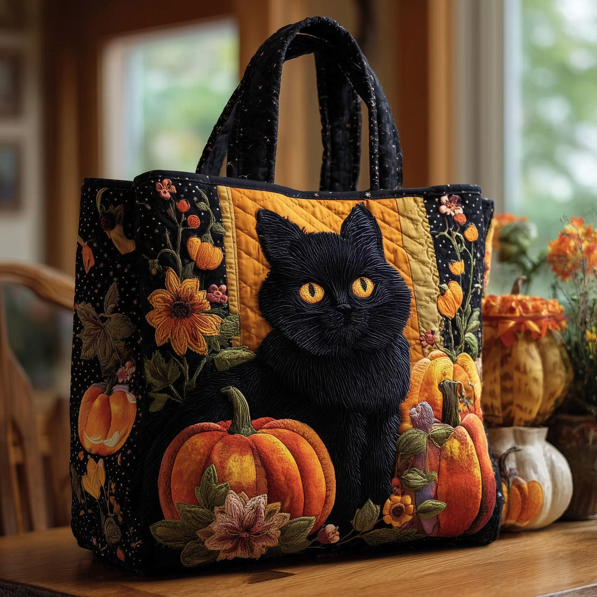 Mirella | Borsa Trapuntata Gatto Nero con Zucca