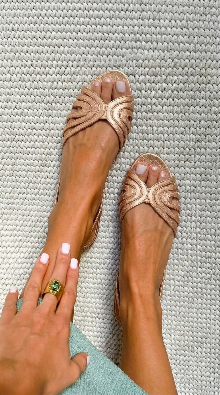 Ballerine peep toe metallizzate Oro Rosa con cinturini