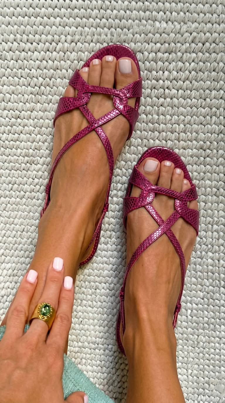 sandali piatti bronzo slingback punta aperta stampa pitonata.