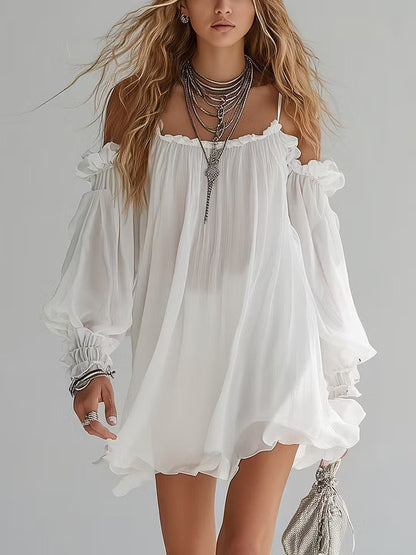 Mélusine | Mini Abito Fluido Stile Boho a Spalle Scoperte