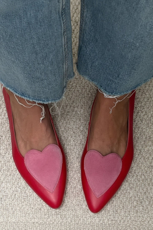 Ballerine slip-on color block casual a punta con dettaglio a cuore