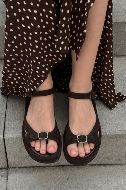 Sandali comfort vintage in camoscio nero