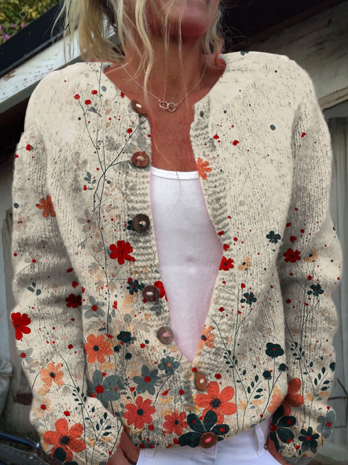Wilma | Cardigan Floreale Lavorato a Maglia Vintage
