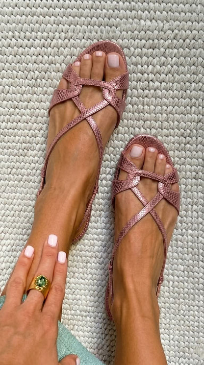 FIORA | Sandali piatti color bronzo con motivo serpente