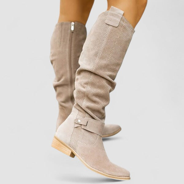 Georgiana | Stivali Western al Ginocchio Effetto Slouch - Beige