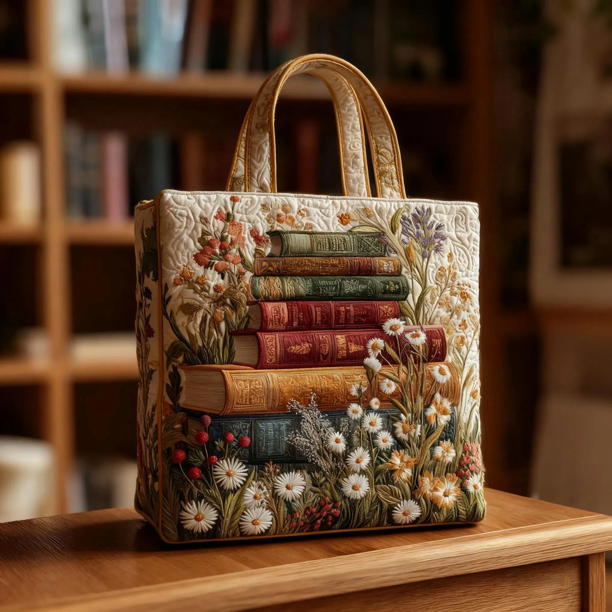 Asia | Borsa Trapuntata Fantasia Floreale con Libri