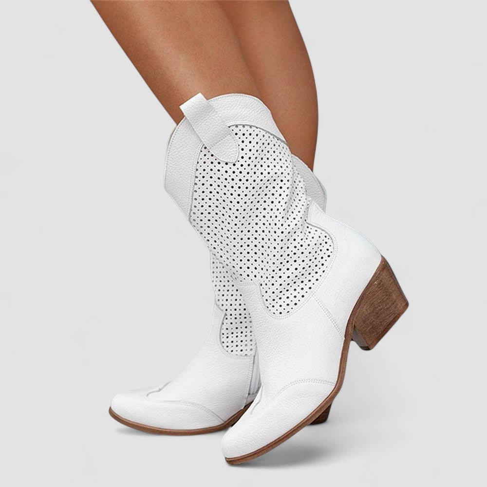 Quinn | Stivali Western Traforati - Bianco