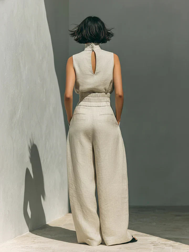 Flor | Completo Minimalista Canotta e Pantaloni Larghi in Cotone e Lino