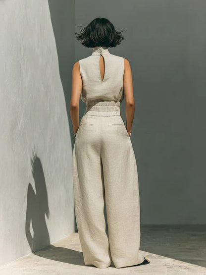 Flor | Completo Minimalista Canotta e Pantaloni Larghi in Cotone e Lino