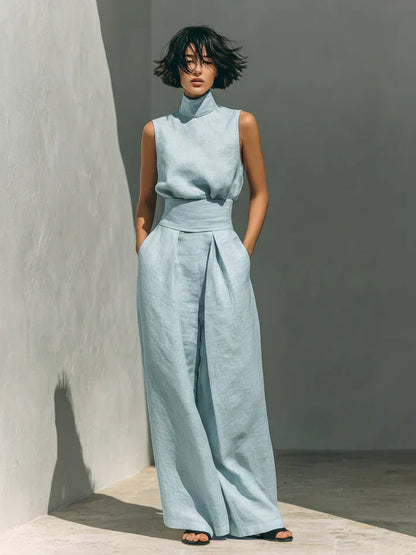 Flor | Completo Minimalista Canotta e Pantaloni Larghi in Cotone e Lino