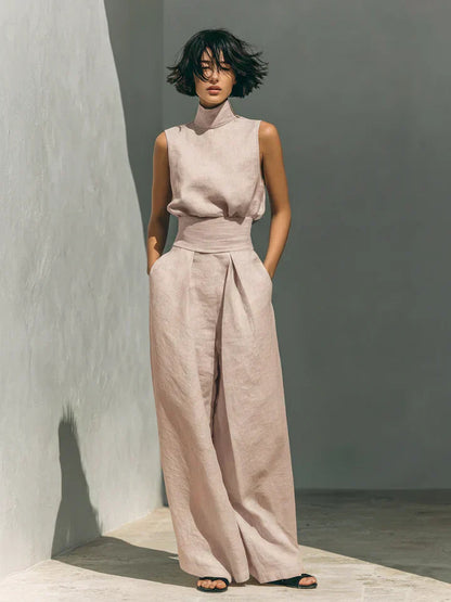 Flor | Completo Minimalista Canotta e Pantaloni Larghi in Cotone e Lino