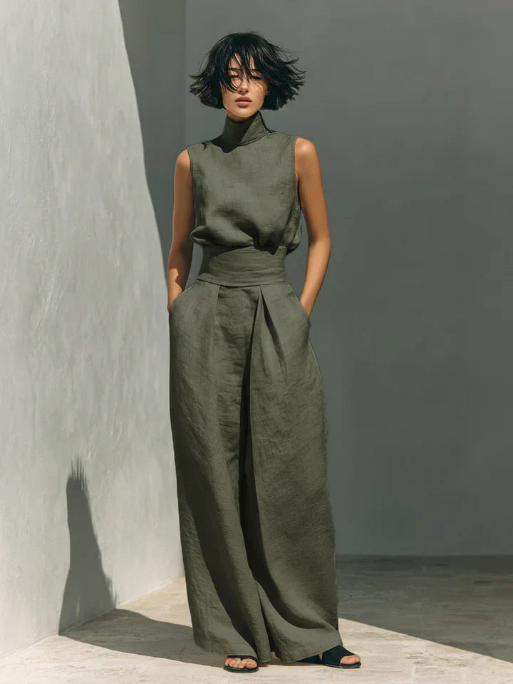 Flor | Completo Minimalista Canotta e Pantaloni Larghi in Cotone e Lino