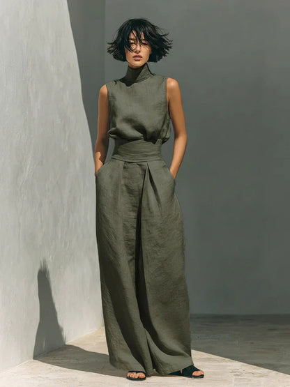 Flor | Completo Minimalista Canotta e Pantaloni Larghi in Cotone e Lino