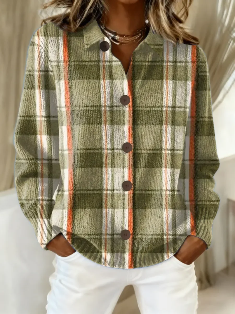 Iolanda | Cardigan a Quadri Verde Oliva con Bottoni
