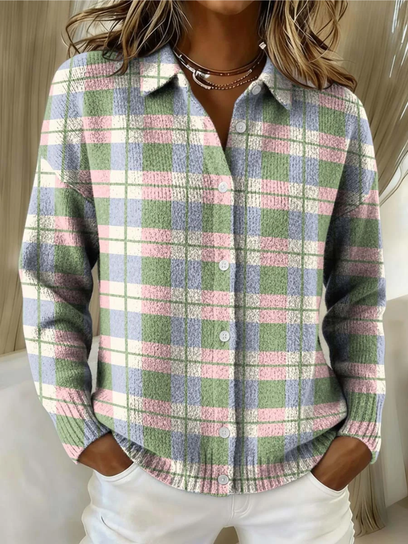Elisa | Cardigan a Quadri Pastello con Bottoni