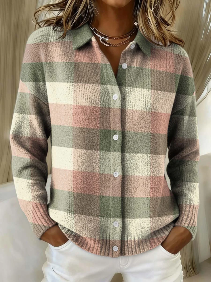 Graziella | Cardigan a Maglia a Quadri Pastello
