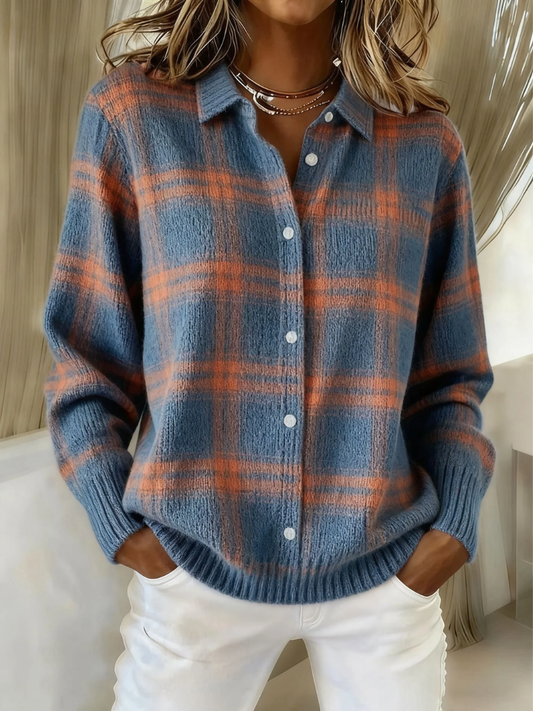 Aurora | Cardigan a Quadri Blu Caldo