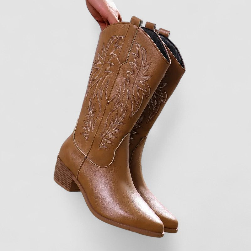 Sierra | Stivali Western Ricamati - Marrone
