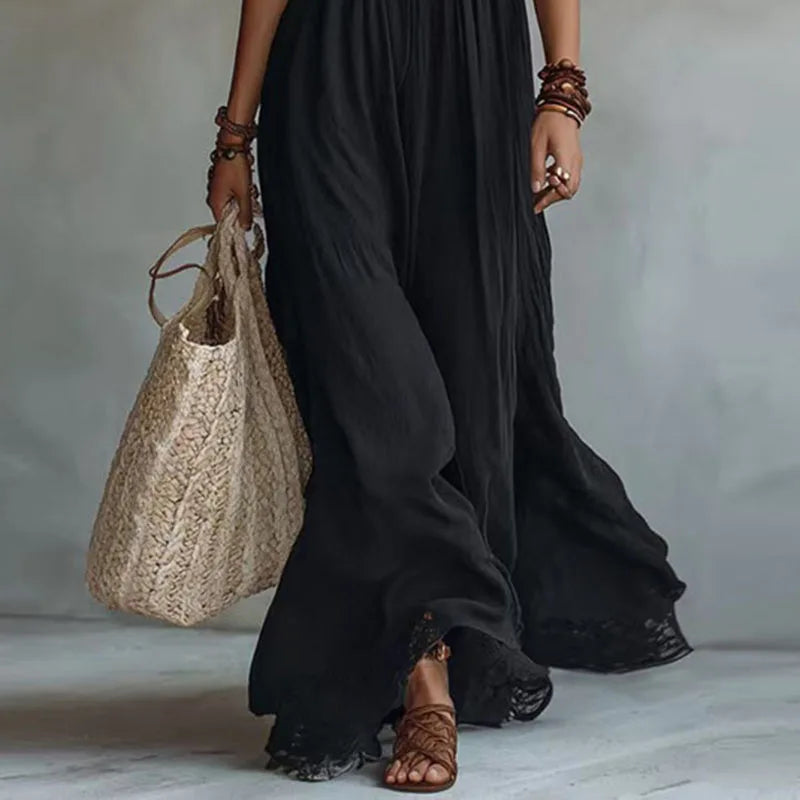 Jade | Abito Maxi Halter con Pannello in Pizzo e Schiena Scoperta