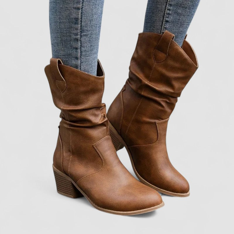 Eleanora | Stivali Effetto Slouch con Tacco - Marrone
