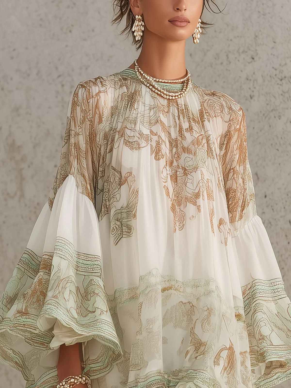 Rosalie | Mini Abito in Chiffon con Maniche a Volant e Orlo a Righe Verde