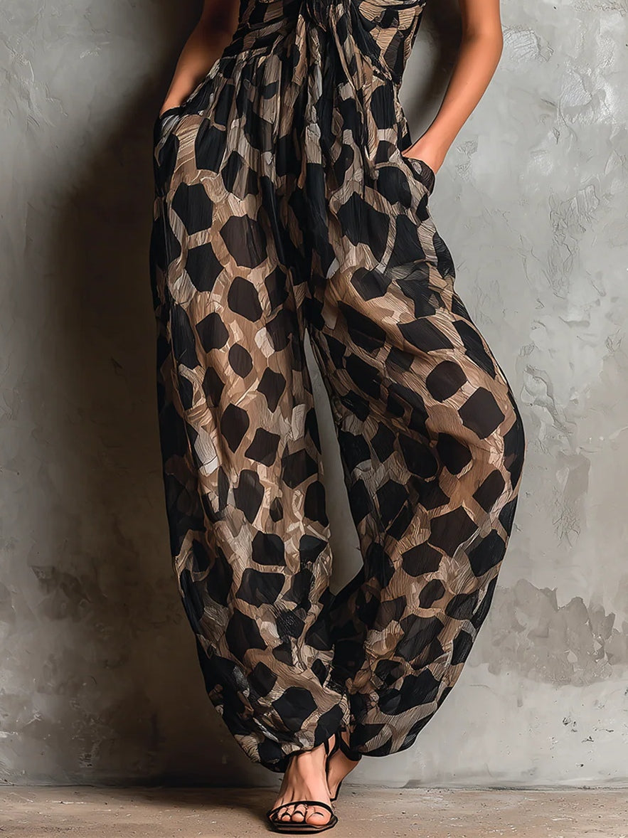 Roberta - Tuta Ampia in Chiffon Stampa Animalier
