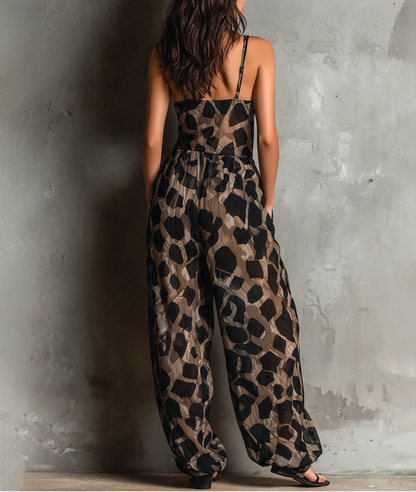 Roberta - Tuta Ampia in Chiffon Stampa Animalier