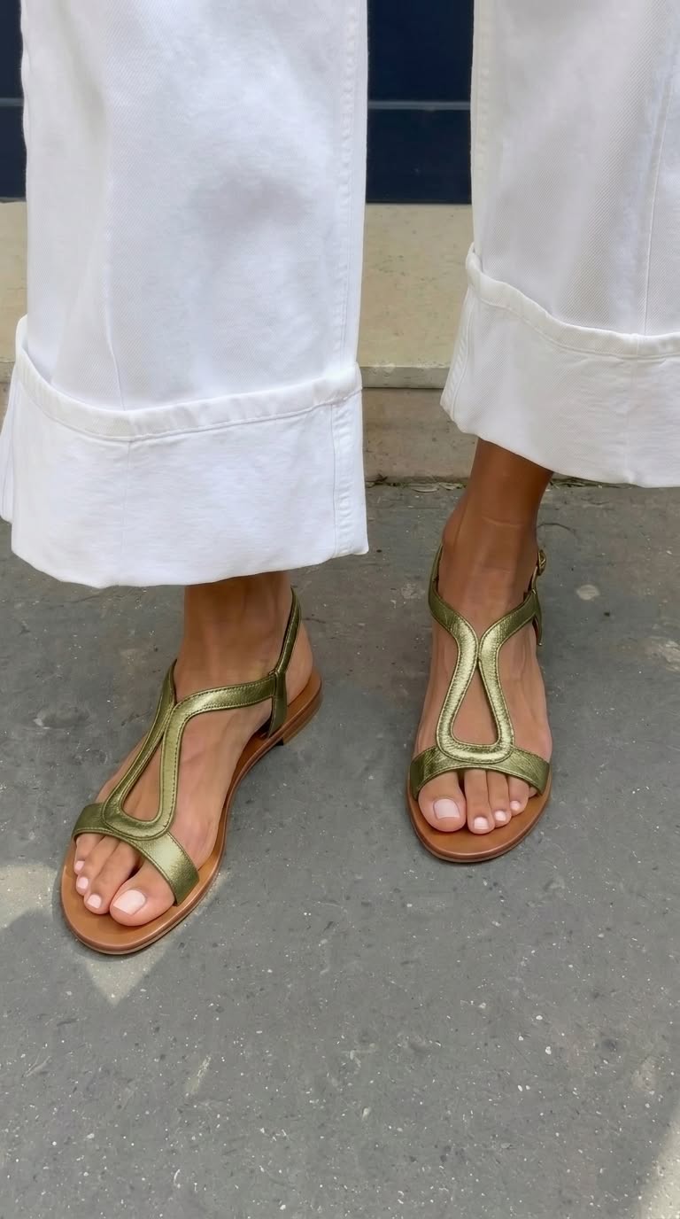 sandali casual piatti slingback oro metallizzati con cut-out.