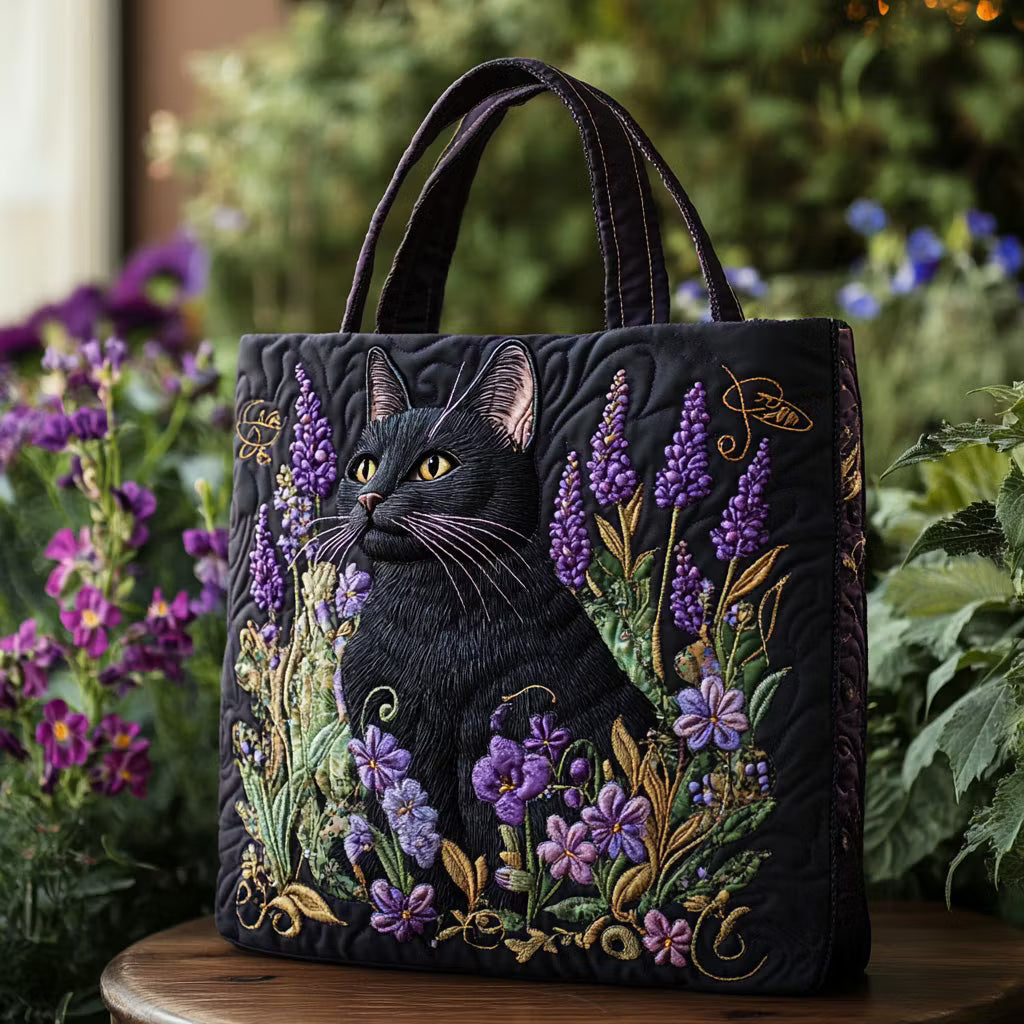 Erminia | Borsa Trapuntata Gatto Nero tra i Fiori