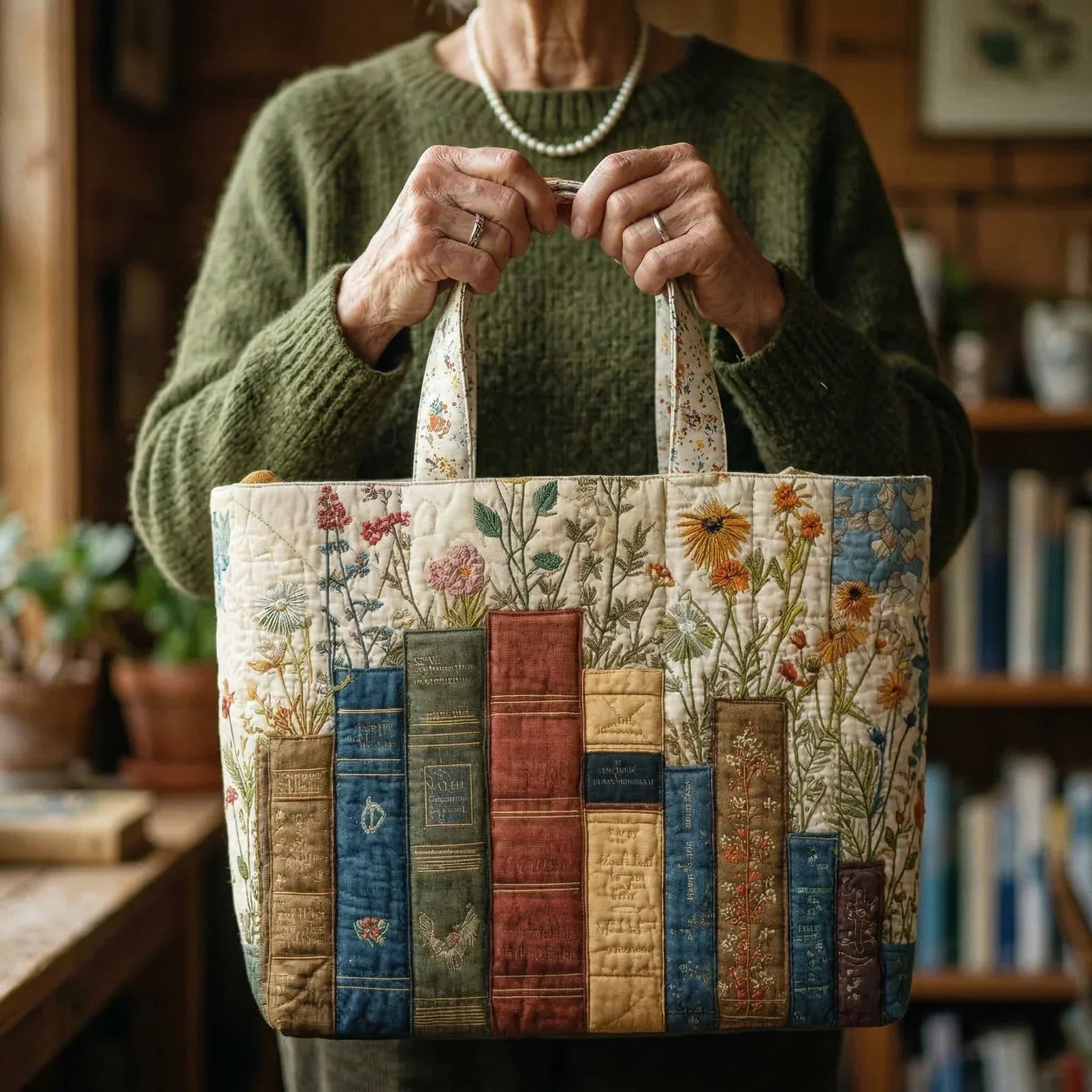 Federica | Borsa Trapuntata Libri e Fiori - dettaglio