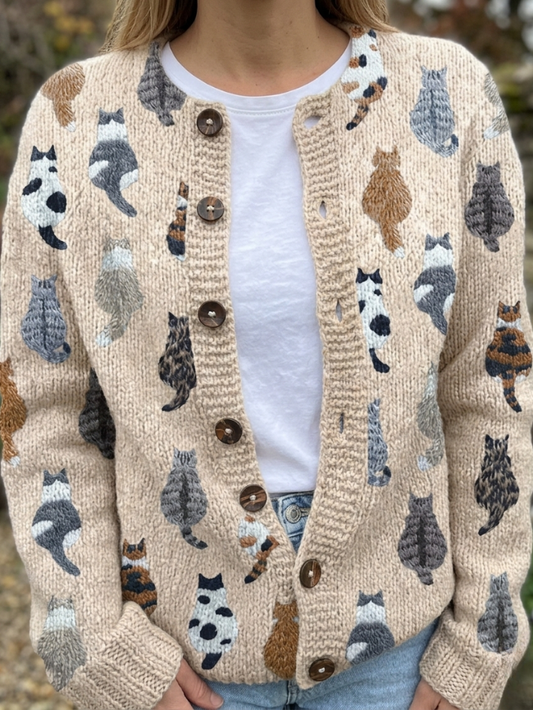 Filomena | Cardigan Comodo con Stampa di Gatti