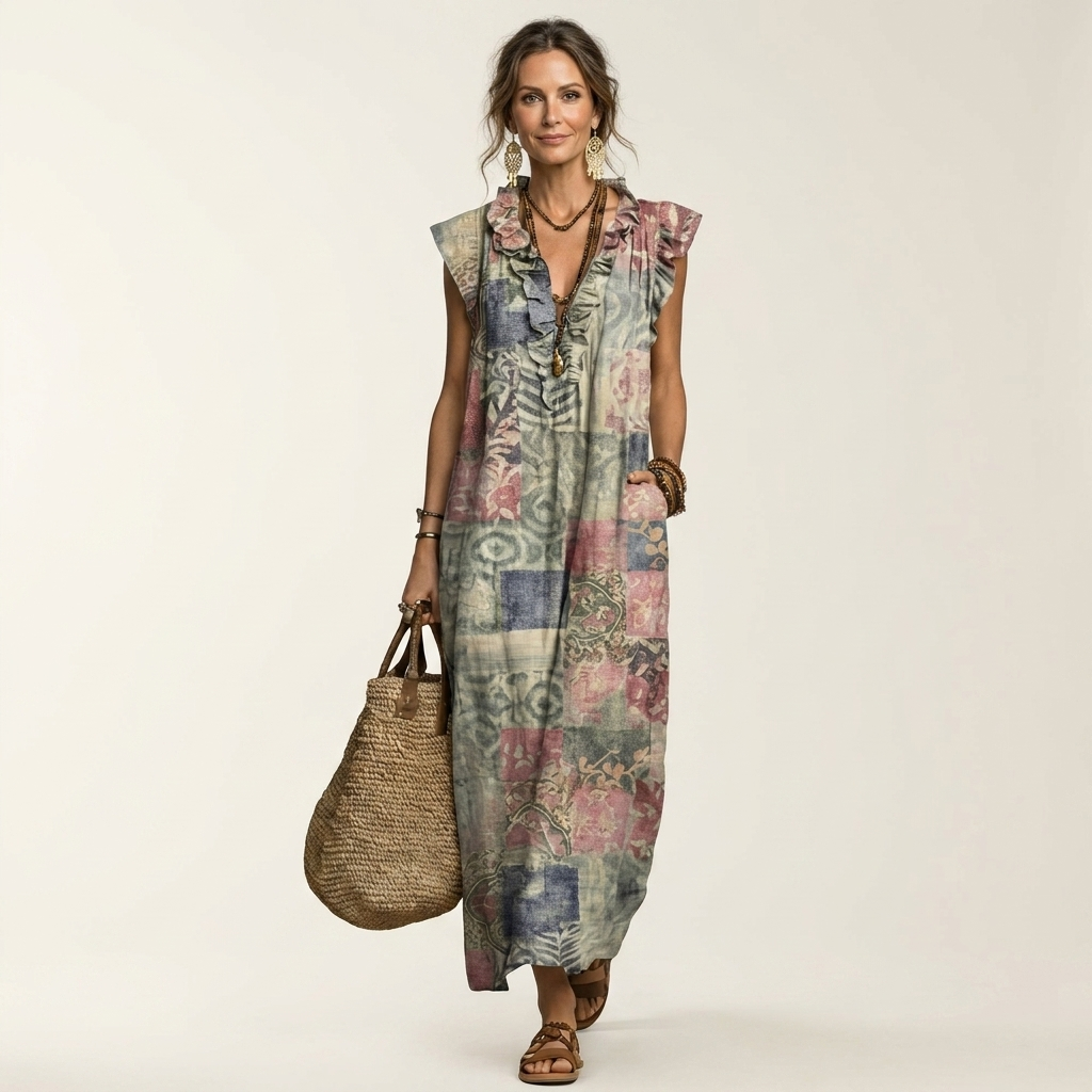 Vanda | Vestito Maxi con Volant e Scollo a V
