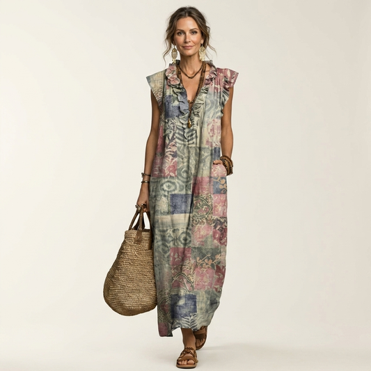 Vanda | Vestito Maxi con Volant e Scollo a V