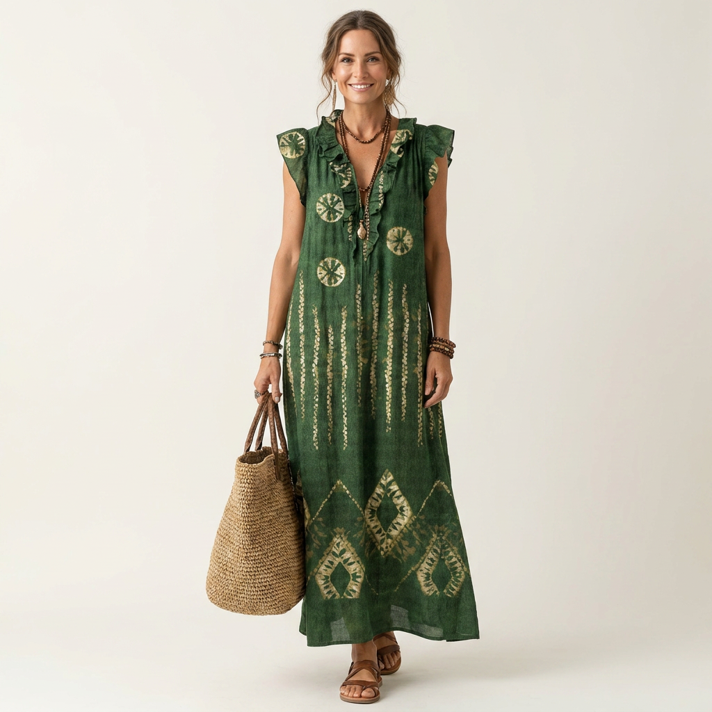 Gianna | Vestito Maxi con Volant e Scollo a V